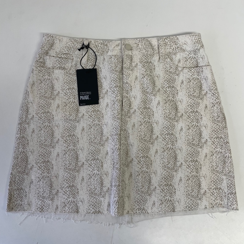 PAIGE Jamine Snake Print Denim Mini Skirt -White